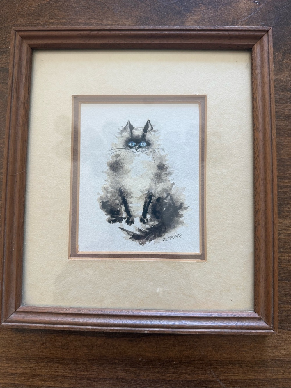 Framed Watercolor Cat Signed by Artist